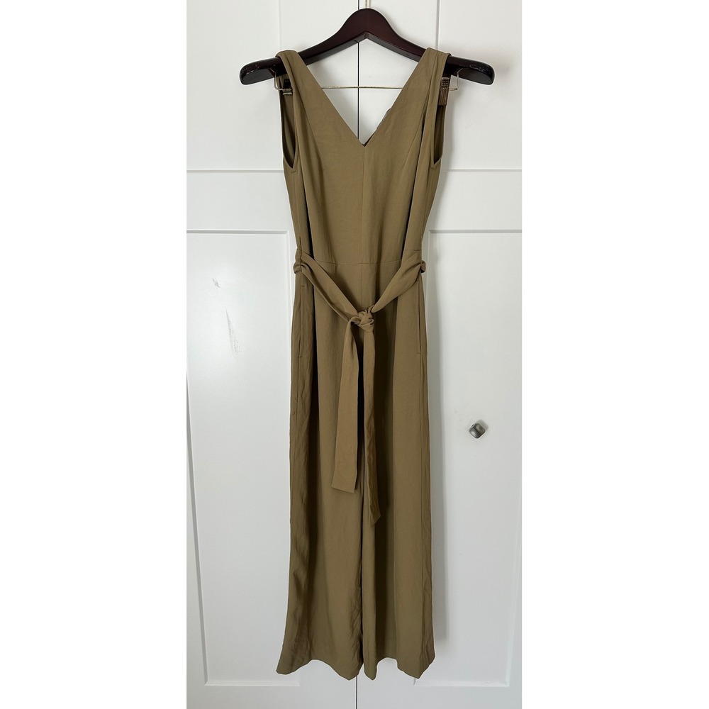 Everlane Womens V-Neck Tie Waist Wide Leg Jumpsuit Olive Green Size 2